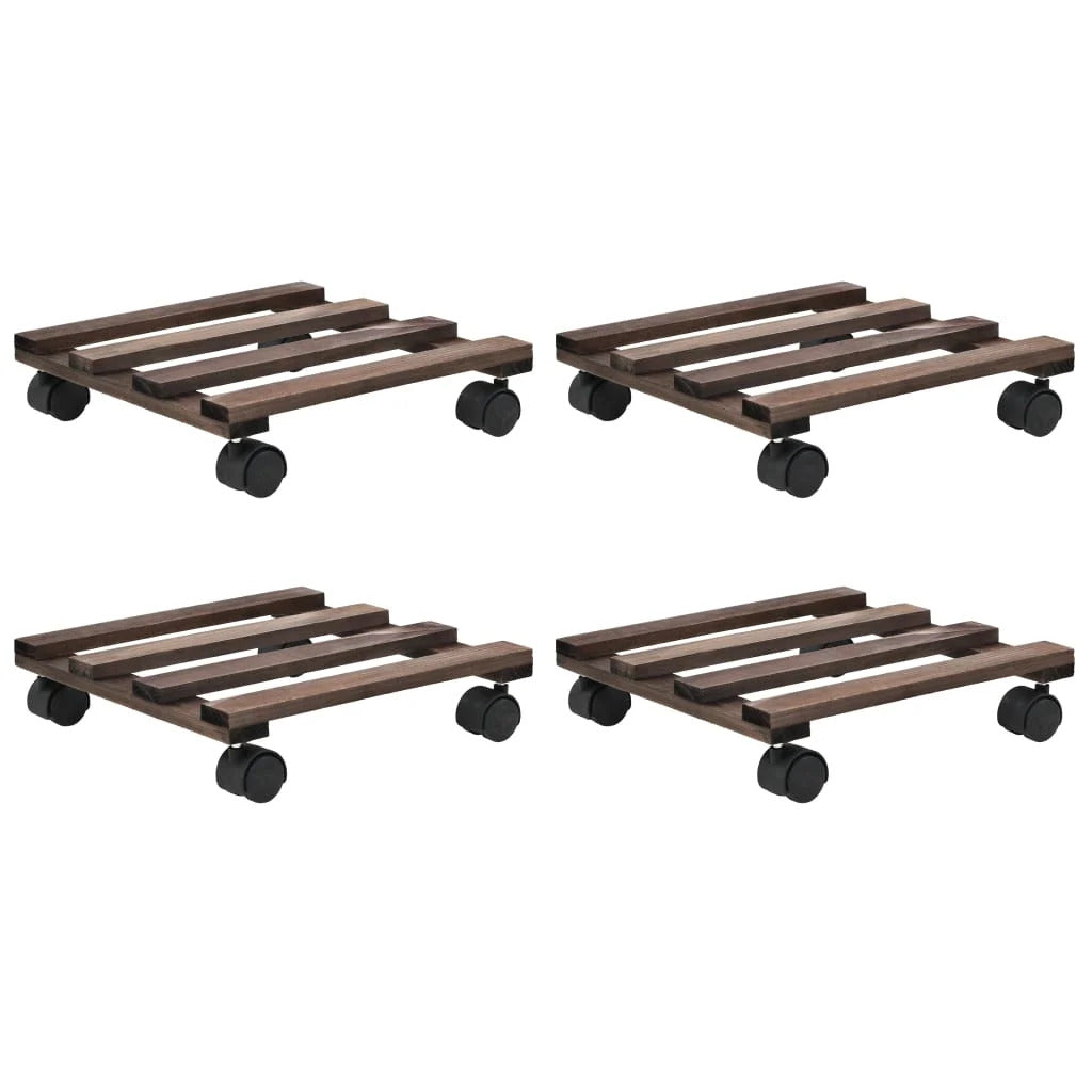 Wooden Plant Trolley Set – 4 Cedar Rolling Stands 25×25 cm