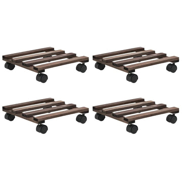 Wooden Plant Trolley Set – 4 Cedar Rolling Stands 25×25 cm