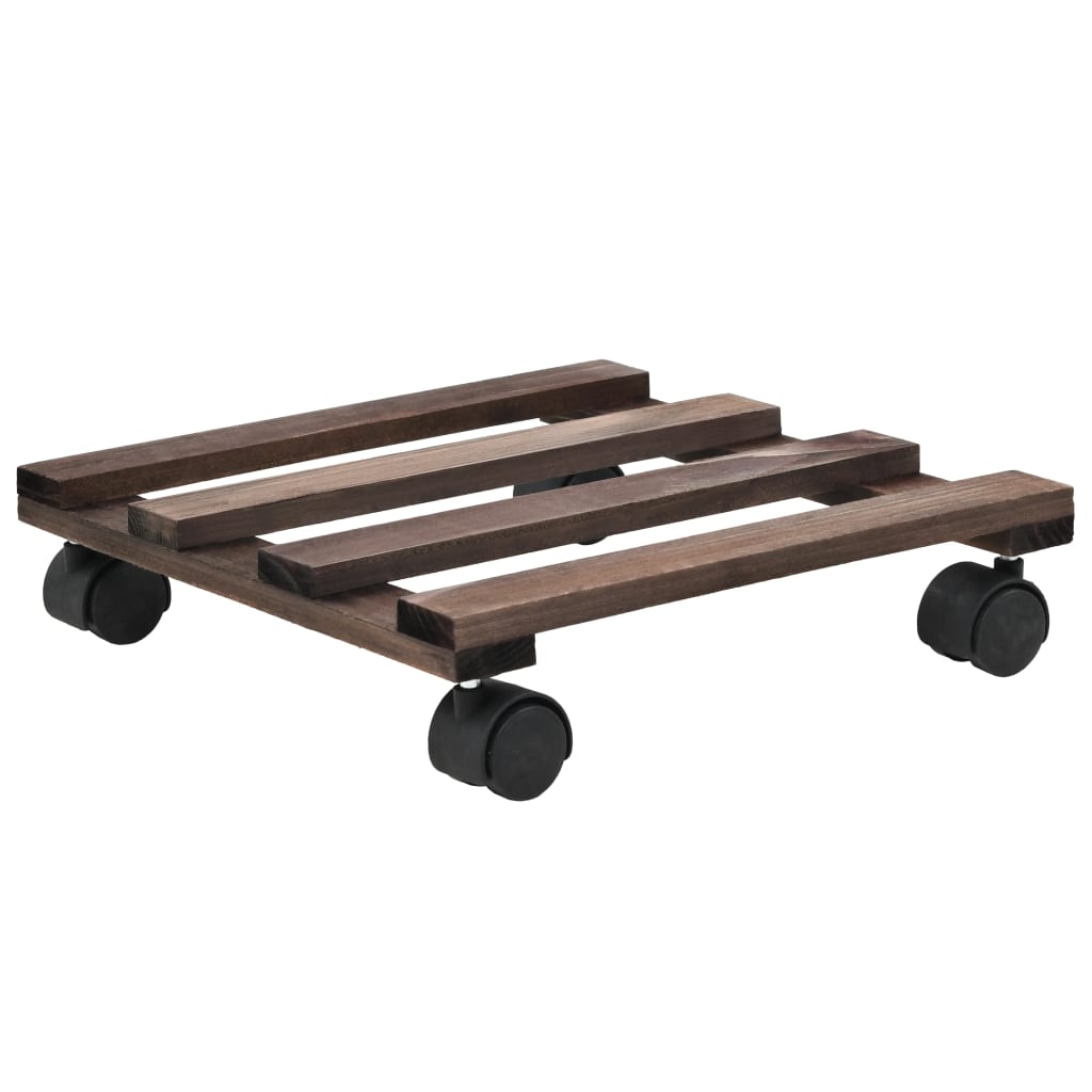 Wooden Plant Trolley Set – 4 Cedar Rolling Stands 25×25 cm